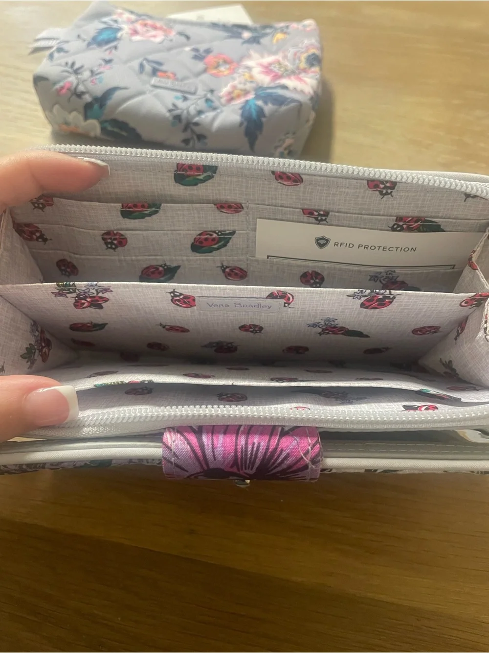 Vera Bradley Quilted Floral Zip Wallet in Purple, Pink and White